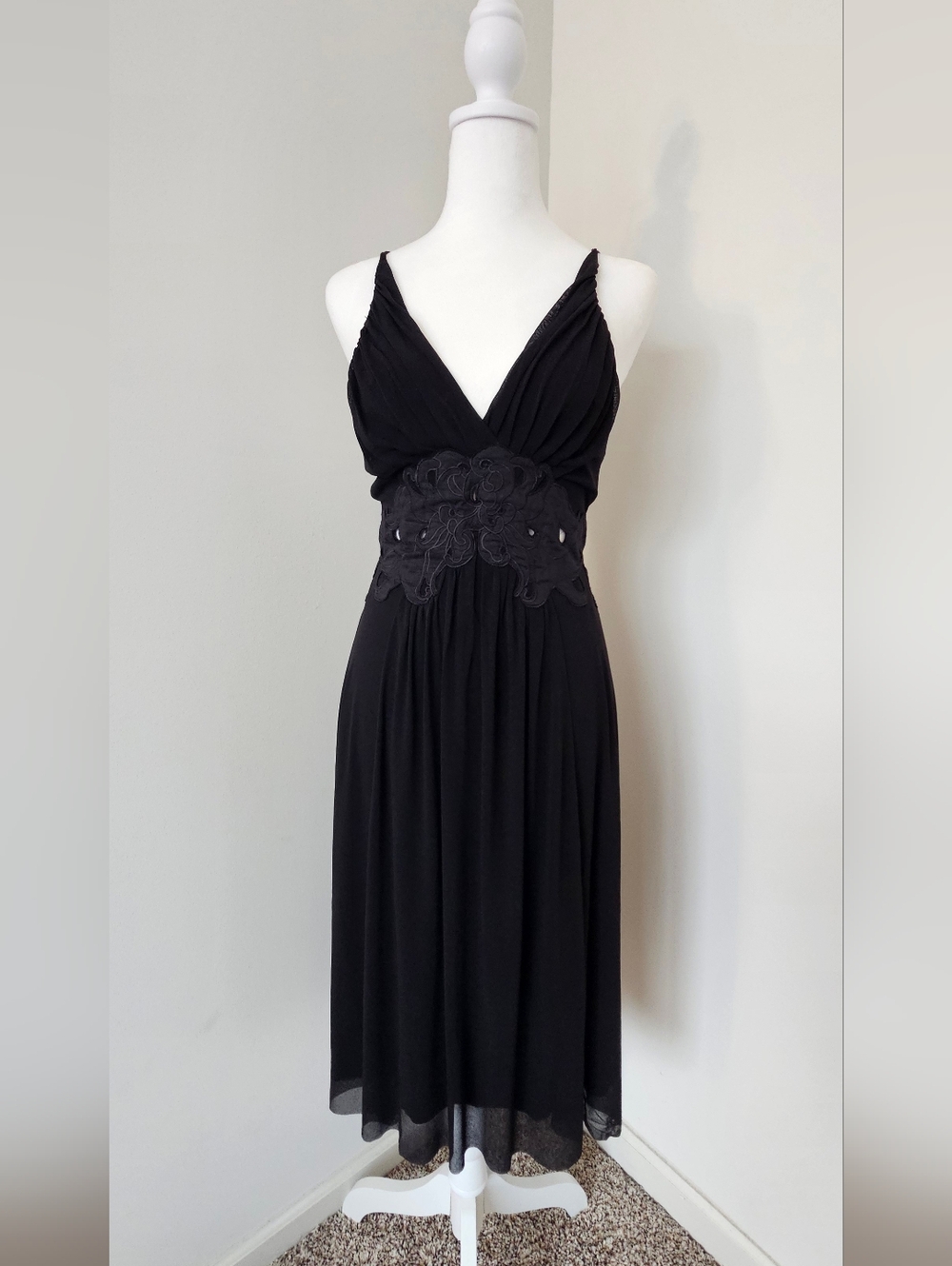 Vivienne Tam Black V-Neck Empire Waist Midi Dress